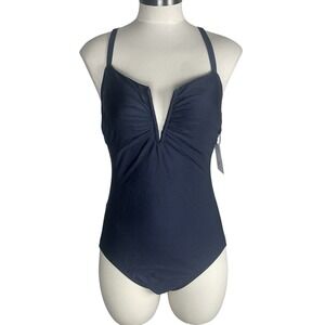 Shade & Shore Black One Piece Swimsuit 14 Tummy Control Ruched NWT